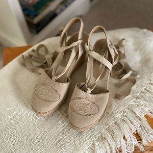 Prada Espadrilles/Wedge Sandals with Logo in Beige/Natural